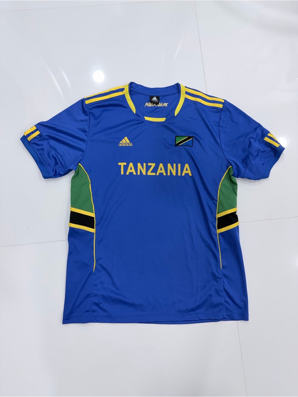 Vintage Adidas Tanzania Soccer Jersey Blue Yellow Football Tee Y2K Size M